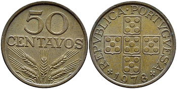 ПОРТУГАЛИЯ 50 СЕНТАВО 1978 KM 596 бронза 4395-845