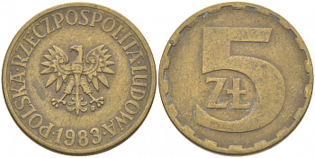 ПОЛЬША 5 ЗЛОТЫХ 1983 MW KM 81.1 латунь VF 3996-751