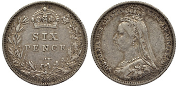 Великобритания 6 пенсов 1889 Виктория (1837-1901) KM 760, Spink 3929 серебро 4538-1214