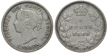 Канада 5 центов 1886 большая 6, Виктория (1837-1901) серебро 4588-1048