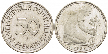 ФРГ 50 ПФЕННИГОВ 1989 J KM 109.2 медно-никель 26-461