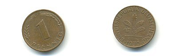 ФРГ 1 ПФЕННИГ 1970 J KM 105, J.380 сталь плакированная медью 54-2313