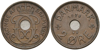 Дания 2 эре 1938 Кристиан X (1912-1947) KM 827 бронза 4147-534