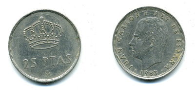 Испания 25 песет 1983 Хуан Карлос I (1975-2014) KM 824 медно-никель 51-5732