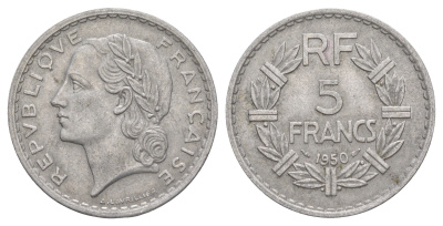 Франция 5 франков 1950 KM 888b алюминий 4385-342