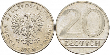 ПОЛЬША 20 ЗЛОТЫХ 1989 MW KM 153.2 медно-никель 213-847