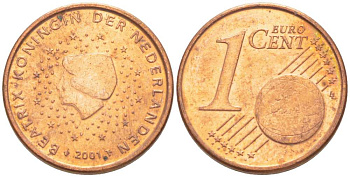 Нидерланды 1 евроцент 2001 Беатрикс (1980-2013) KM 234 сталь плакированная медью 218-1253