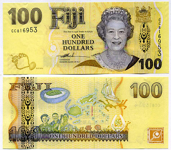 Фиджи 100 долларов ND (2007) Елизавета II (1952-2022), туризм, карта Фиджи Pick 114 бумага UNC (пресс) 451-393-3