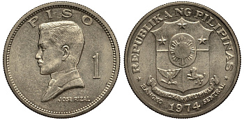 Филиппины 1 писо 1974 Хосе Рицаль KM 203 медь никель цинк 118-1114