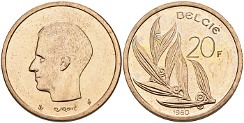 Бельгия 20 франков 1980 Belgie KM 160 никель бронза UNC 189-935