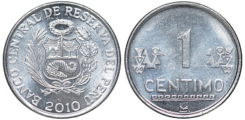 Перу 1 сентимо 2010 LIMA KM 303.4a алюминий aUNC 4189-1042