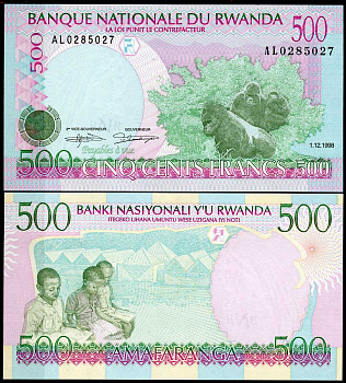 Руанда 500 франков 1998 гориллы, мальчики, Национальный музей Pick 26 бумага UNC (пресс) 448-113-3