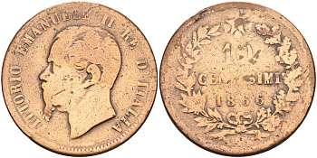 Италия 10 чентезимо 1866 М, Виктор Эммануил II (1861-1878) KM 11.1 медь    4140-1213