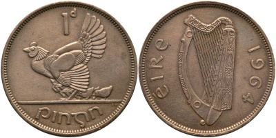 ИРЛАНДИЯ 1 ПЕННИ 1964 КУРИЦА С ЦЫПЛЯТАМИ KM 11 бронза 3457-236