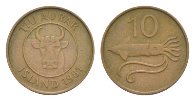 Исландия 10 эйре 1981 кальмар KM 25 бронза 4632-434