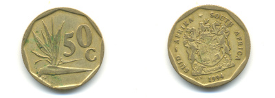 ЮАР 50 центов 1994 цветок KM 137 сталь плакированная латунью 177-255