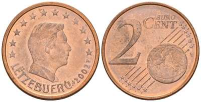 Люксембург 2 евроцента 2002 KM 76 сталь плакированная медью 4147-769