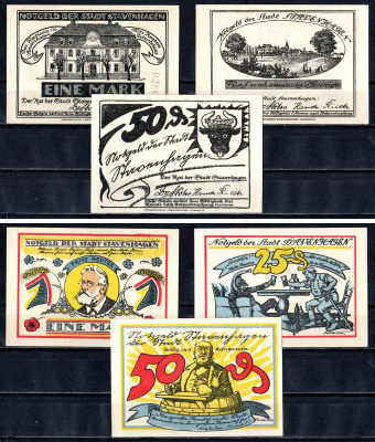 Штавенхаген (Мекленбург-Шверин) полный набор из 3 нотгельдов (25, 50 пфеннигов; 1 марка) 1921 Mehl Grabowski 1257.1 бумага UNC (пресс) 7556-56-3-1