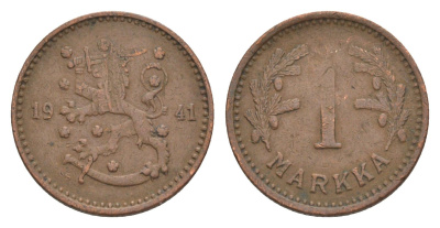 Финляндия 1 марка 1941 KM 30a медь 4636-431