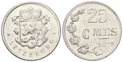Люксембург 25 сантимов 1972 Герцог Жан (1964-1999) KM 45a алюминий aUNC 4154-114