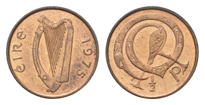 Ирландия 1/2 пенни 1975 мифологическая птица лира KM 19 бронза UNC 4690-256