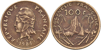 Французская Полинезия 100 франков 1984 KM 14 никель-бронза 4131-1025