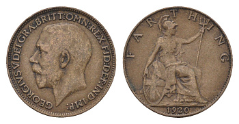 Великобритания 1 фартинг 1920 Георг V (1910-1936) KM 808.2, Spink 4060 бронза 4664-251