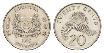 Сингапур 20 центов 1996 KM 52 медно-никель 4640-534