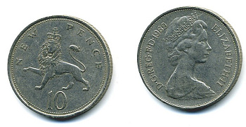 Великобритания 10 пенсов 1969 Елизавета II (1952-2022) KM 912, Spink 4231 (F1) медно-никель  4110-1216