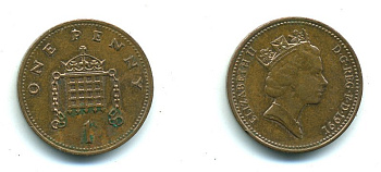 Великобритания 1 пенни 1991 Елизавета II (1952-2022) KM 935, Spink 4381 (B3) бронза 540-224