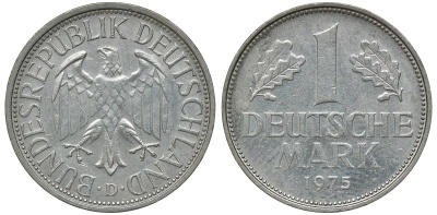 ФРГ 1 МАРКА 1975 D KM 110, J. 385 медно-никель aUNC 72-843