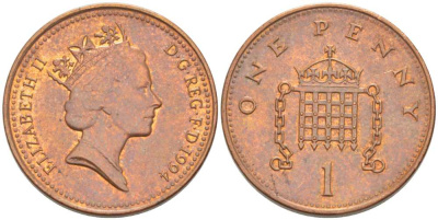 Великобритания 1 пенни 1994 Елизавета II (1952-2022) KM 935a, Spink 4391 (B4) сталь плакированная медью 175-614