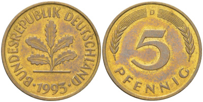 Германия 5 пфеннигов 1993 D KM 107 сталь плакированная латунью 4613-1231