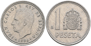 Испания 1 песета 1986 M, Хуан Карлос I (1975-2014) KM 821 алюминий 4402-332