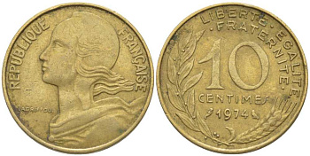 ФРАНЦИЯ 10 САНТИМОВ 1974 ТИП MARIANNE KM 929, LE FRANC 144.14 медь алюминий никель 116-123