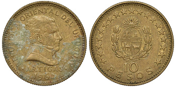 Уругвай 10 песо 1965 KM 48 алюминиевая бронза 88-226