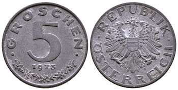 АВСТРИЯ 5 ГРОШЕЙ 1973 КМ 2875 цинк 35-1331