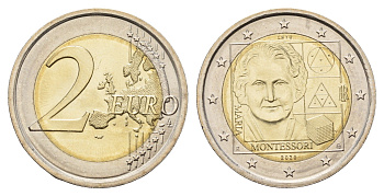 Италия 2 евро 2020 150 лет со дня рождения Марии Монтессори KM 440 биметалл UNC 68-853