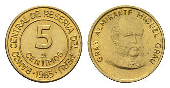 Перу 5 сентимо 1985 год-тип KM 292 латунь UNC 4614-1261