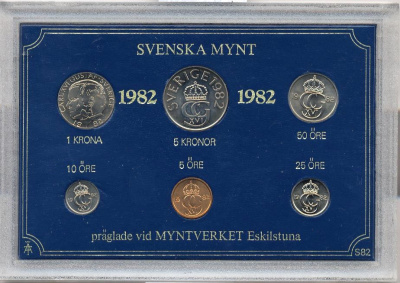 Швеция набор из 6 монет 1982 официальный набор монетного двора, Карл XVI Густав (1973- ) UNC 2-4-1-37
