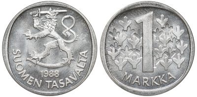 Финляндия 1 марка 1988 M KM 49а медно-никель UNC 259-446
