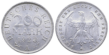 ГЕРМАНИЯ 200 МАРОК 1923 A KM 35, J. 304 алюминий 4380-454