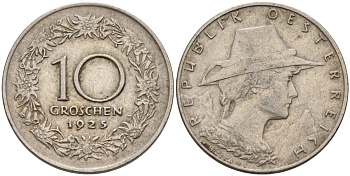 Австрия 10 грошей 1925 KM 2838 медно-никель 4143-555