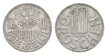 Австрия 10 грошей 1951 KM 2878 алюминий 4643-443