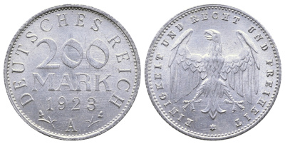 ГЕРМАНИЯ 200 МАРОК 1923 A KM 35, J. 304 алюминий 4380-454