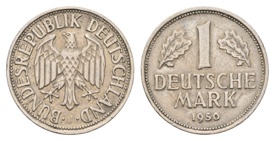 ФРГ 1 марка 1950 J KM 110, J. 385 медно-никель 186-1154