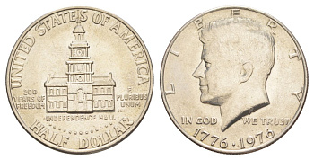 США 1/2 доллара (50 центов) 1976 200 лет независимости, Джон Кеннеди KM 205 медь плакированная медно-никелем aUNC 4545-223
