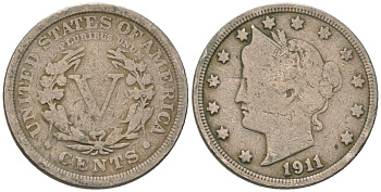 США 5 центов 1911 голова свободы KM 112 медно-никель 3336-356