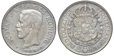 Швеция 2 кроны 1934 G, Густав V (1907-1950) KM 787 серебро 4178-1325