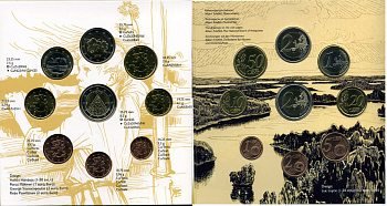Финляндия евронабор из 8 монет + 2 евро юбилейная 2009 200 лет автономии (1809-2009), официальный набор в оригинальном буклете UNC 5-6-2-28